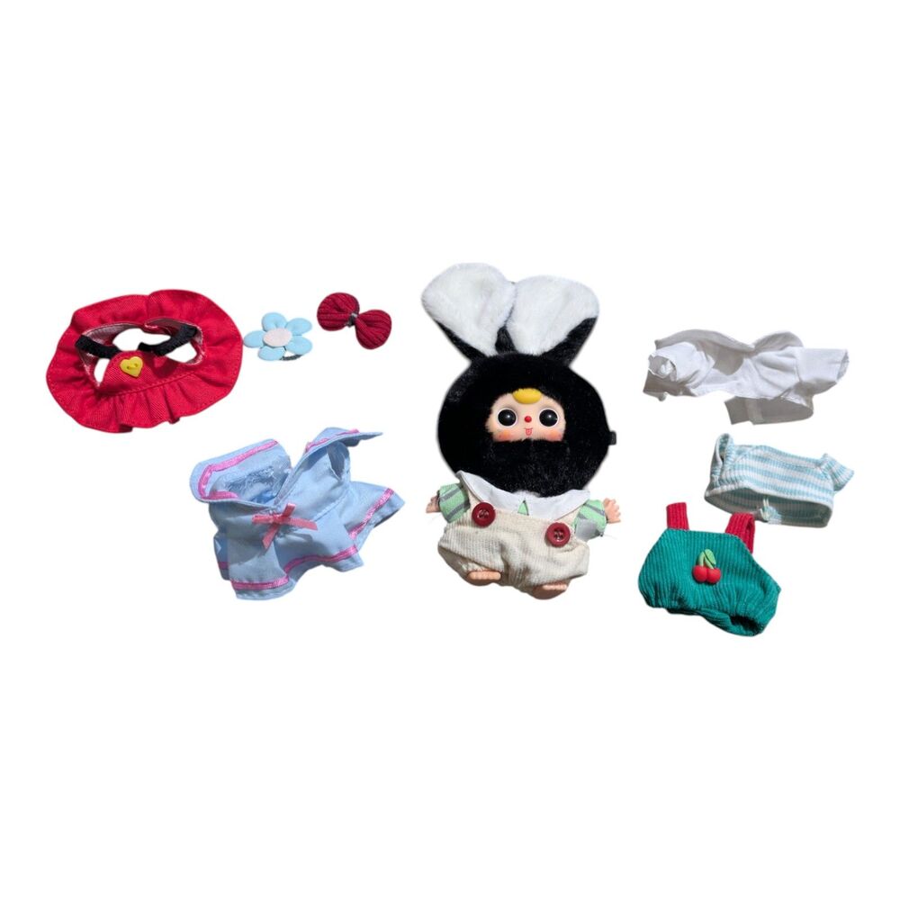 Baby Three Doll Figure w/ Outfit Clothes Accessories Bundle Bunny Plush Costume